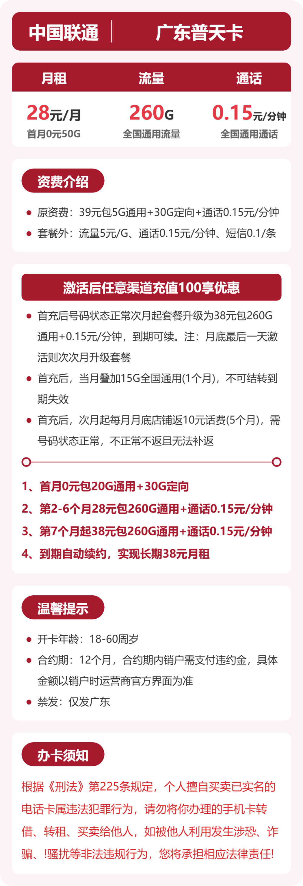 广东联通普天卡详情