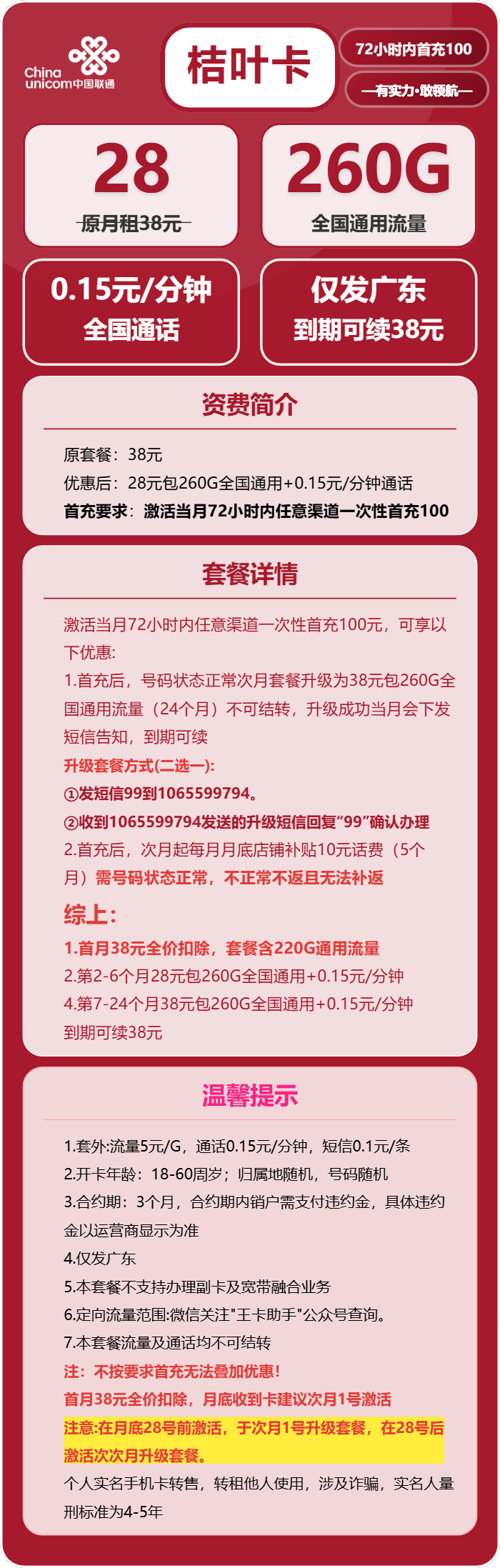 广东联通桔叶卡详情