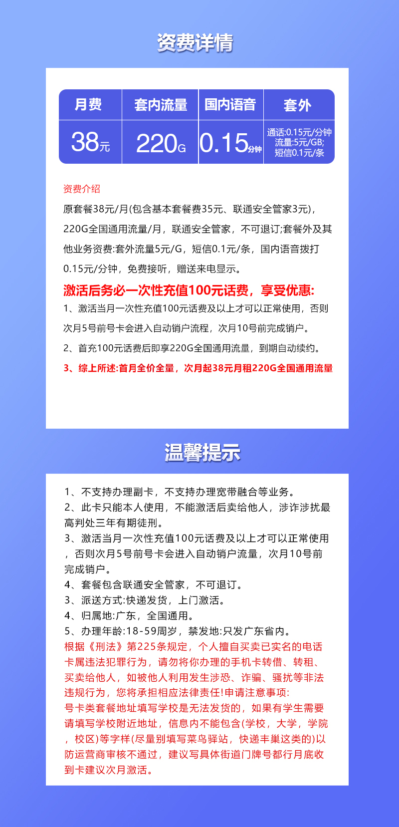 广东联通新卡详情