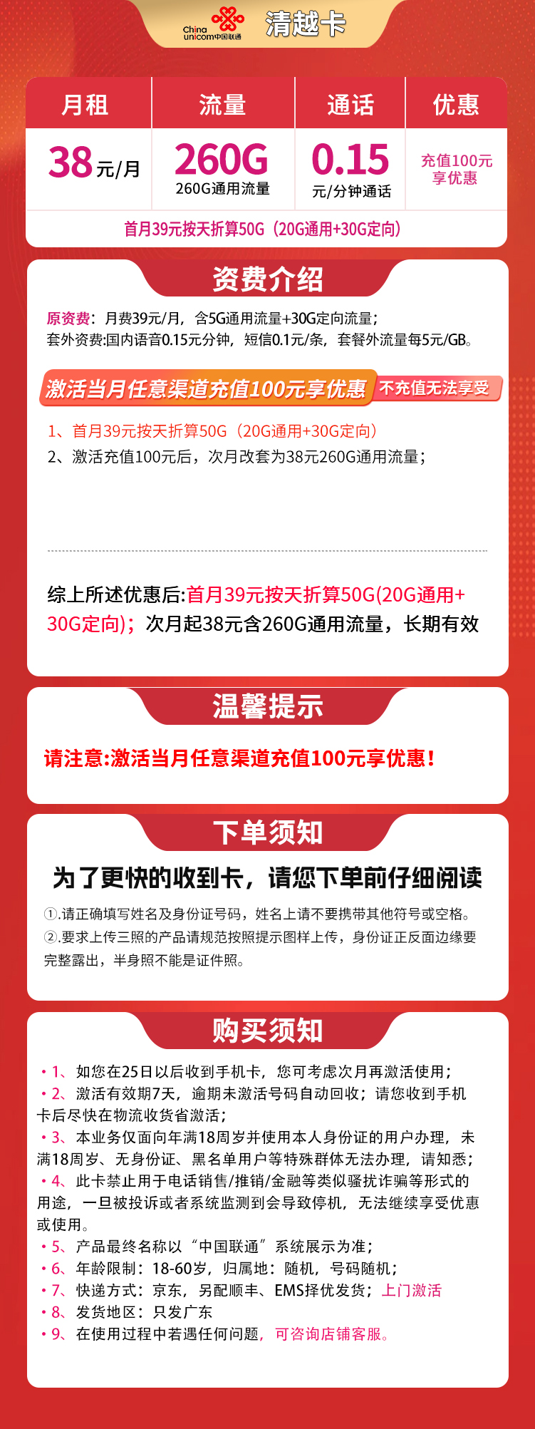 联通清越卡详情