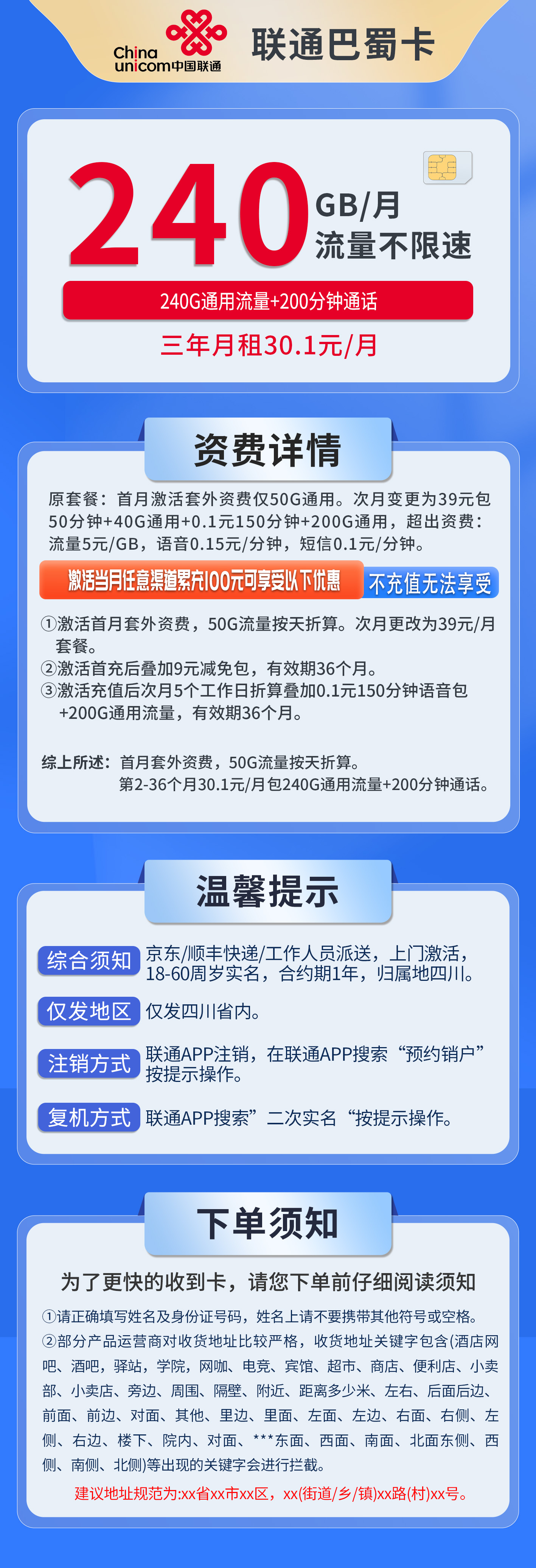 四川联通巴蜀卡详情