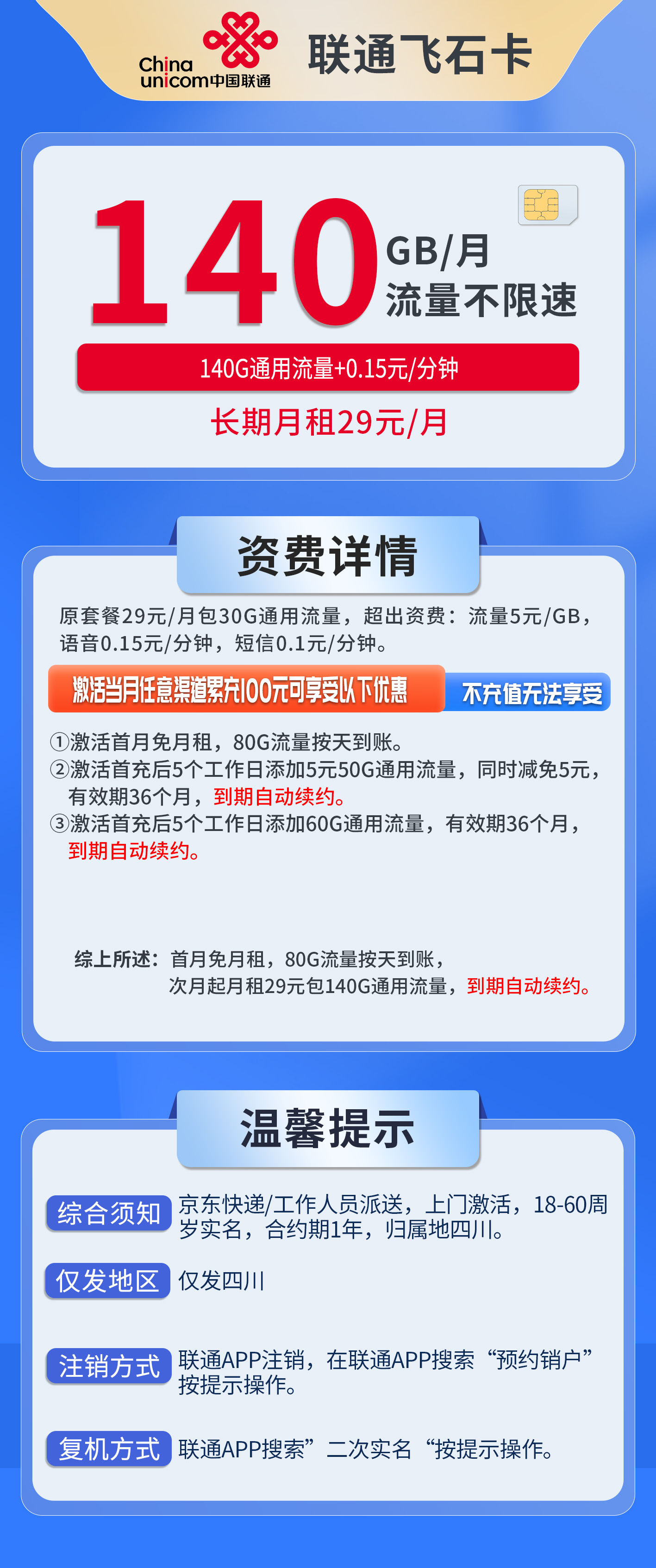 四川联通飞石卡详情