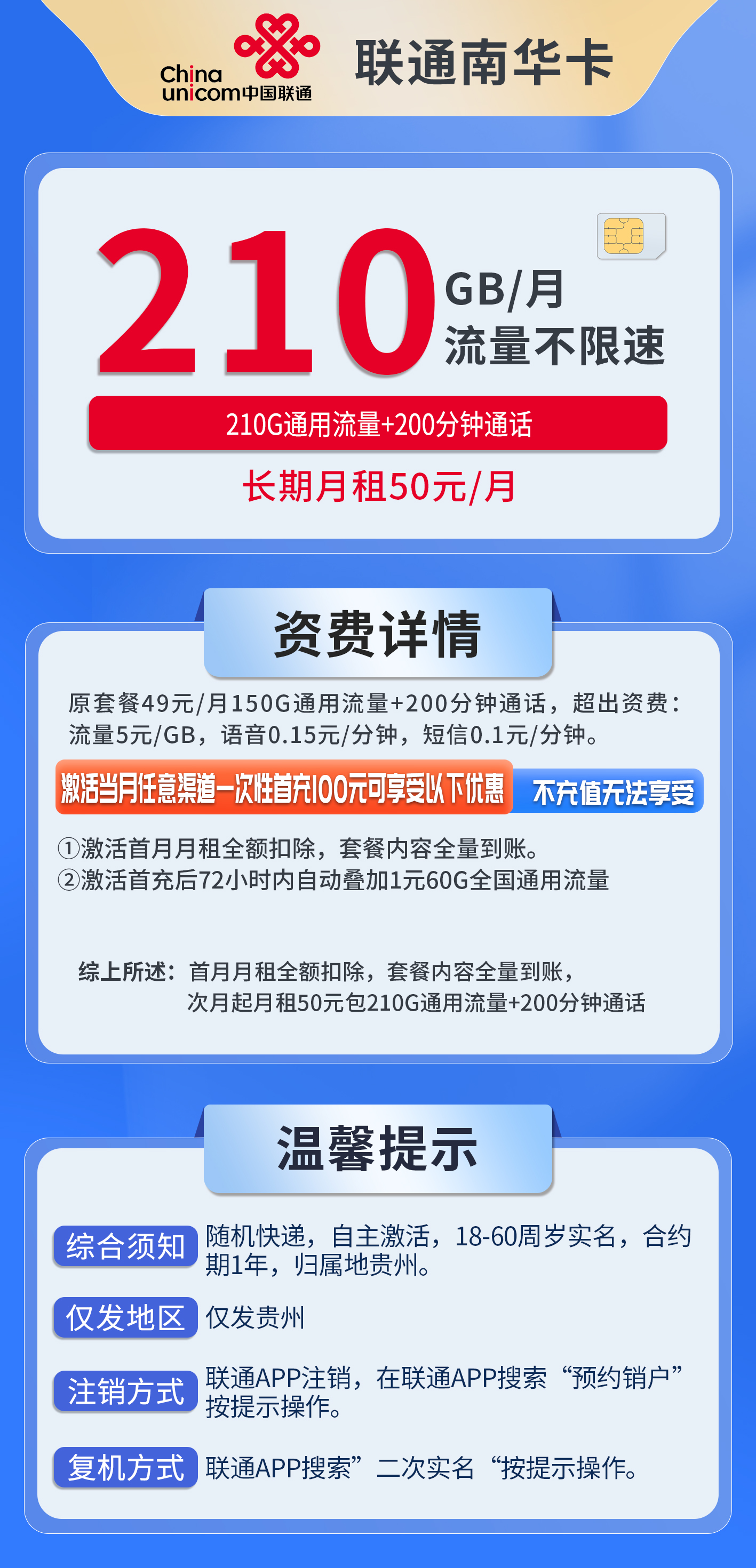 贵州联通南华卡详情