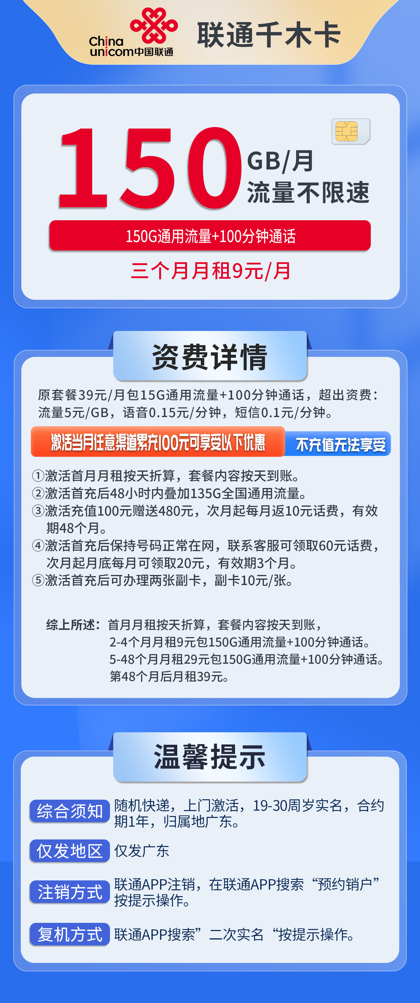 广东联通千木卡详情