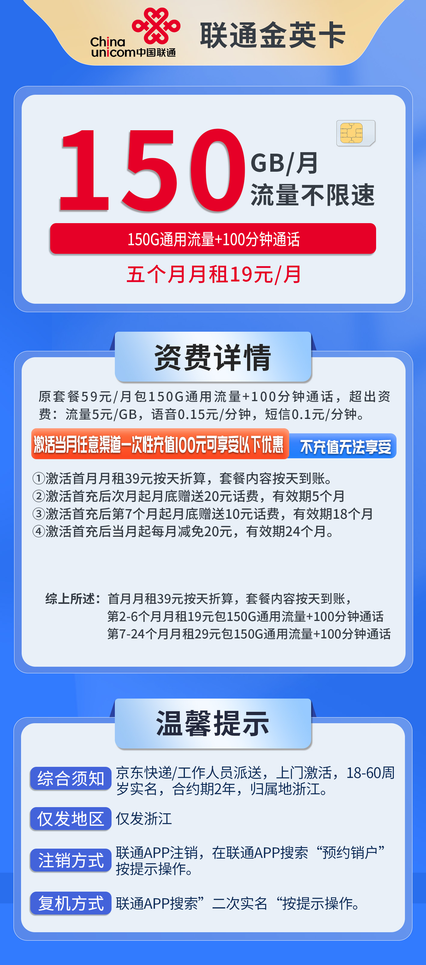 浙江联通金英卡详情