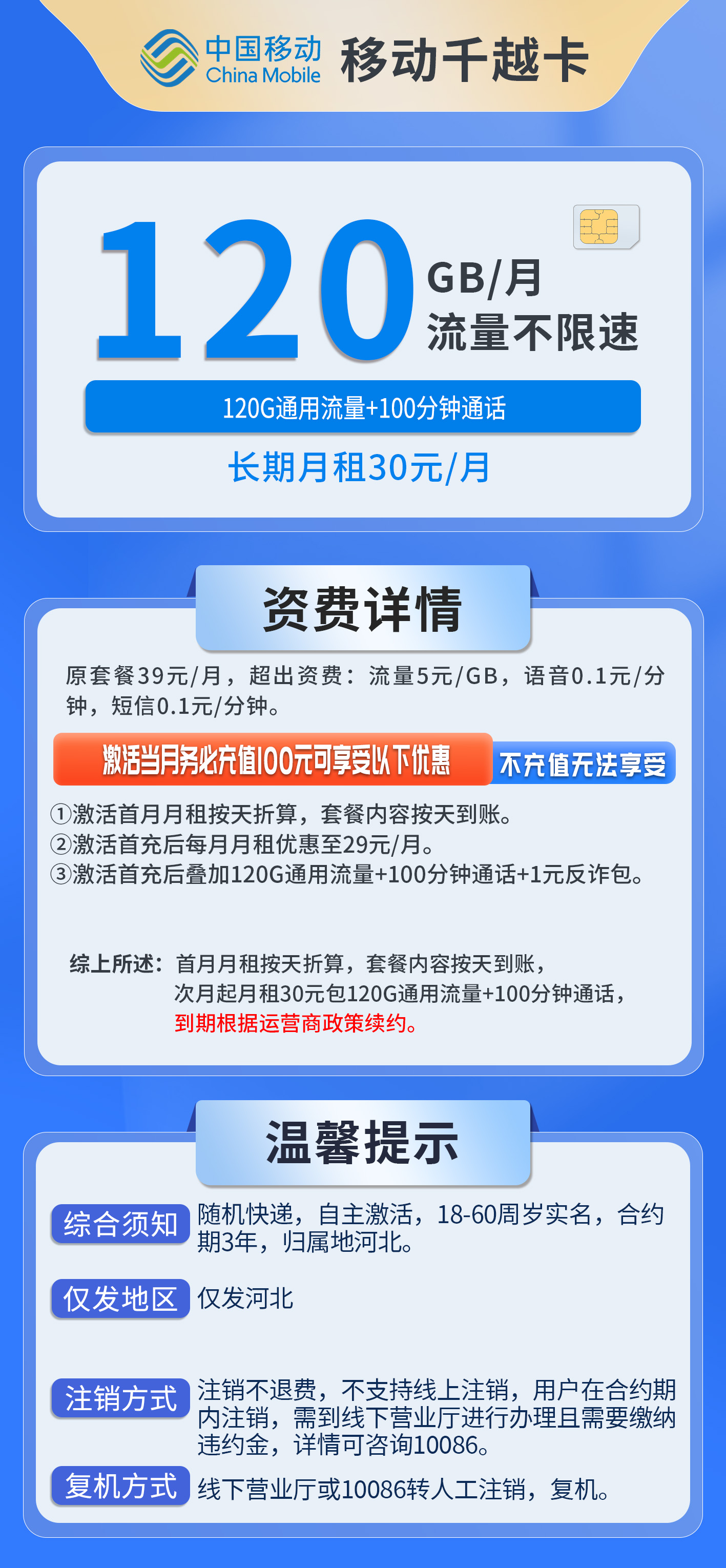 河北移动千越卡详情