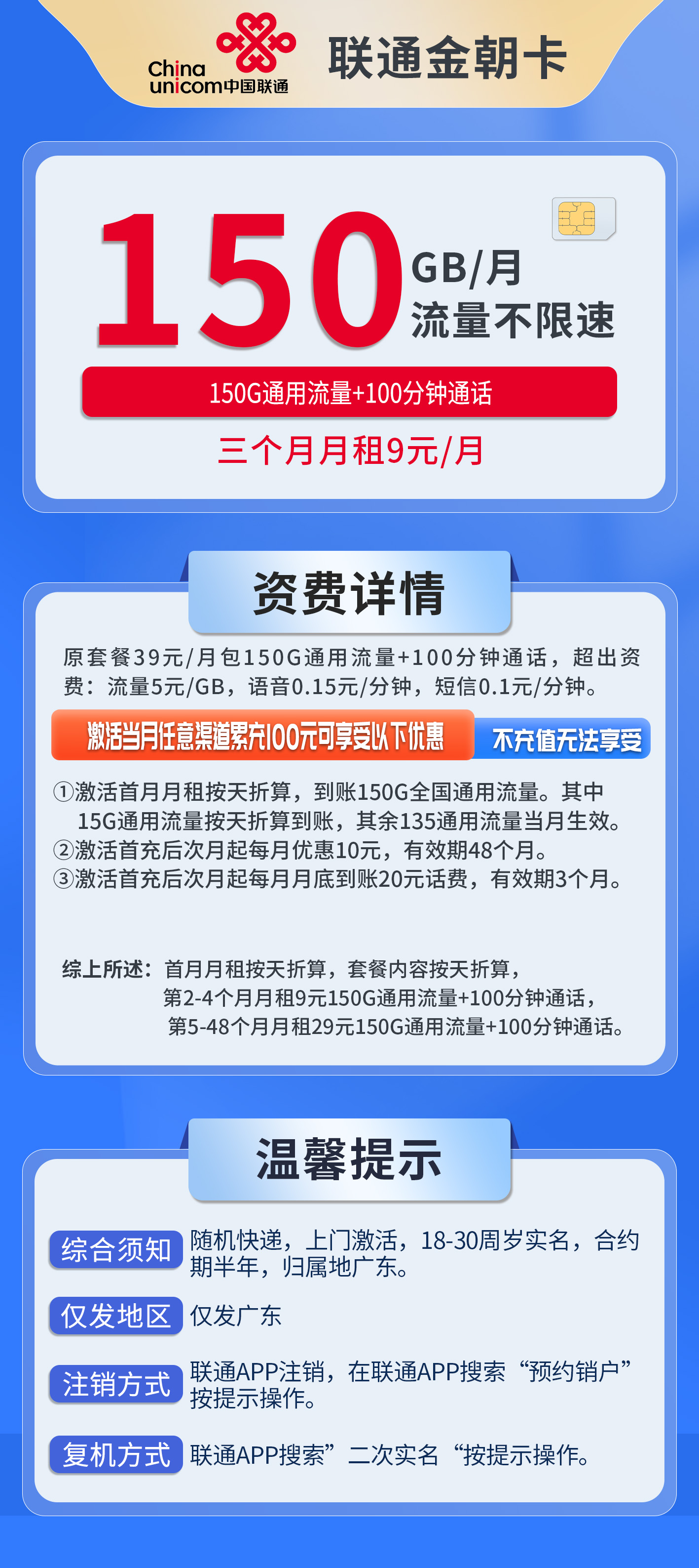 广东联通金朝卡详情