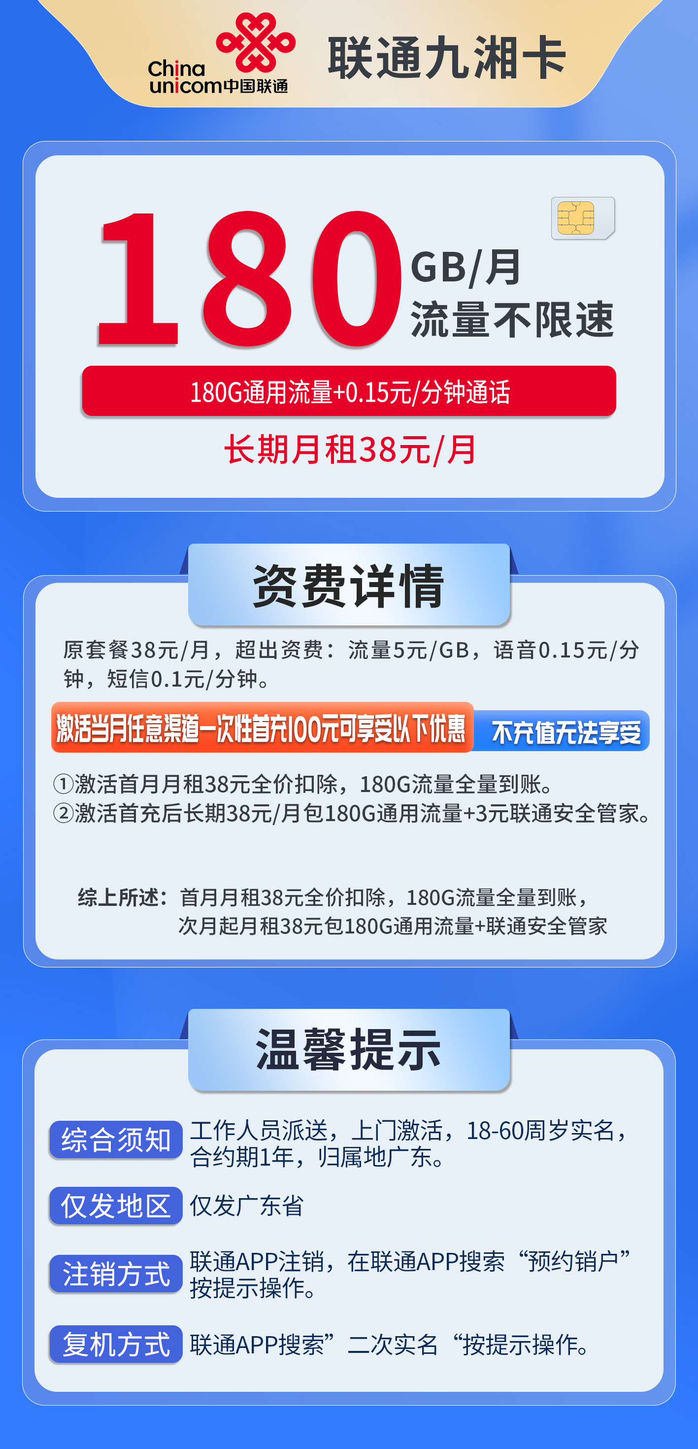 广东联通九湘卡详情