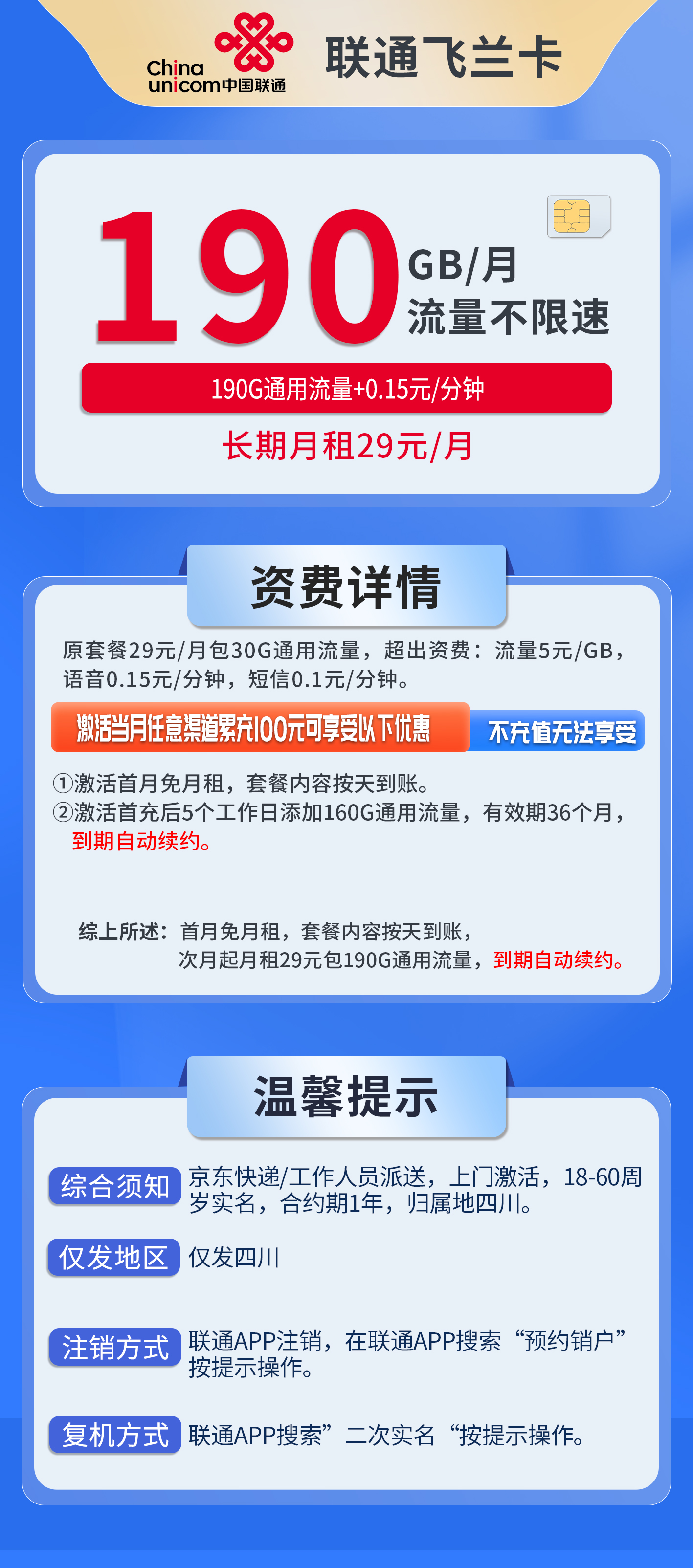 四川联通飞兰卡详情